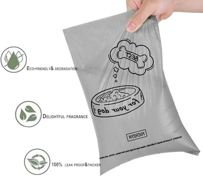 Dog Poop Bag Holder with LED Flashlight for Night Walks,Silicone Tether & Dachshund Pattern Clip for Used Bags,Hands-Free Metal Leash Carabiner,15 Scented Waste Bags(Light Grey) - color: Light Grey