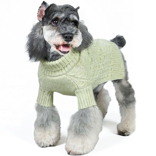 KYEESE Dog Sweater Warm Pet Coats with Classic Cable Knit Long Sleeve Knitwear Dogs Clothes, Turtleneck Stretchy Dog Sweater for Small Dogs, Green, Small - color: 10# Green, size: Small (6-9lbs)
