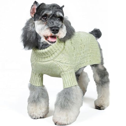 KYEESE Dog Sweater Warm Pet Coats with Classic Cable Knit Long Sleeve Knitwear Dogs Clothes, Turtleneck Stretchy Dog Sweater for Small Dogs, Green, Small - color: 10# Green, size: Small (6-9lbs)