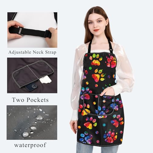BDPWSS Dog Paw Print Apron Dog Groomer Gift Dog Grooming Waterproof Apron With Pockets Cute Animals Puppy Dog Pets Apron