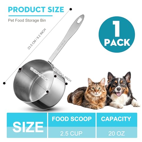 Dog Food Scoop 2.5 Cup Stainless Steel Measuring Cups Metal Pet Scooper with Inner Precision Scale Measurement for Wet Dry Dog Food(2.5 CUP) - size: 2.5 CUP