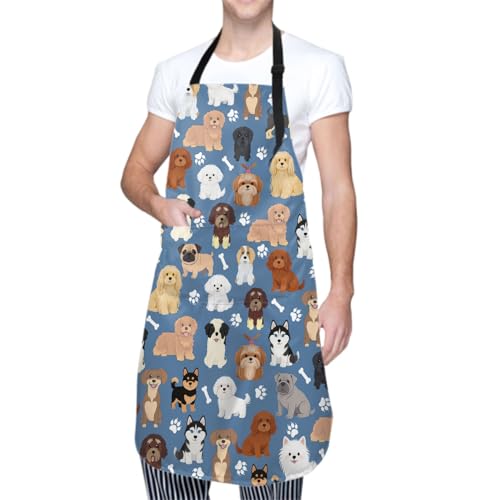 Sweetshow Cute Dog Apron with 2 Pockets and Adjustable Neck Waterproof Kitchen Cooking Dog Grooming Aprons for Women Men - color: Dog