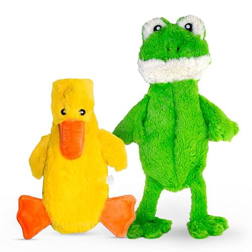 FGA MARKETPLACE Duck and Frog Flat NO Stuffing NO Squeak Plush Dog Toy, Funny Style Will Entertain Your Pet for Hours, Recommended for Small and Medium Dog 21 INCH Long - color: DUCK FROG
