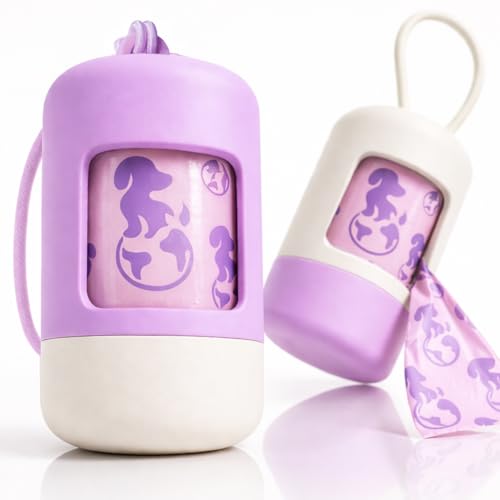 Dog Poop Bag Holder [2-Pack] | With 30 Extra-thick Dog Bags for Poop | Waste Bag Dispenser with Premium Soft-Touch Coating | Enlarged Dispense Opening, Stylish Color-Block Design (Lavender Cloud) - color: Lavender Cloud