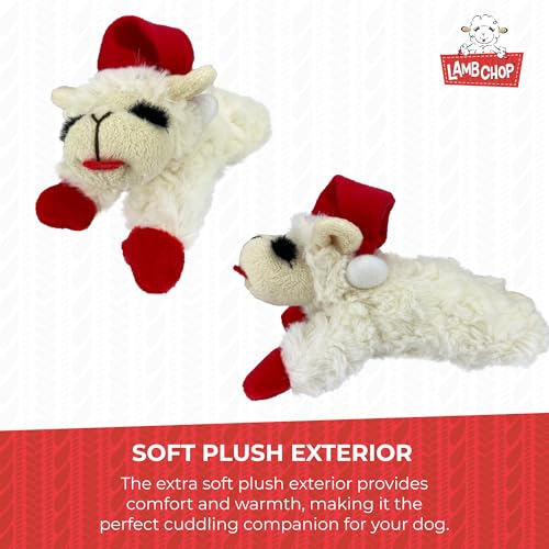 Multipet Lamb Chop Dog Plush Toy w/ Santa Hat - Squeaky Toy for All Dogs - Extra Soft Plush - Stuffed Animal for Cuddling & Playing (6”, Cream) - size: 6", style: Santa Hat