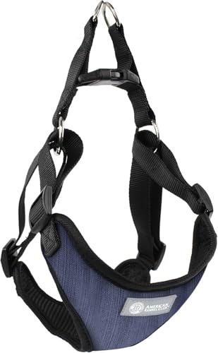 AKC Striped Step-in Dog Harness – No Pull Adjustable Vest with Dual D-Rings, Easy On/Off – Small, Medium & Large Sizes in Black, Gray, Navy & Red - color: Navy, size: Medium