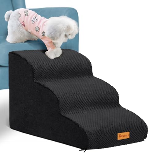 Topmart 3 Tiers Foam Dog Ramps/Steps,Non-Slip, Extra Wide Deep Dog Stairs,High Density Foam Pet Stairs/Ladder,Best for Older Cats,Small Pets,Black | High Density Foam Pet Stairs/Ladder,Best for Older Dogs,Cats,Small Pets - color: Black, size: 23.6*15.7*15