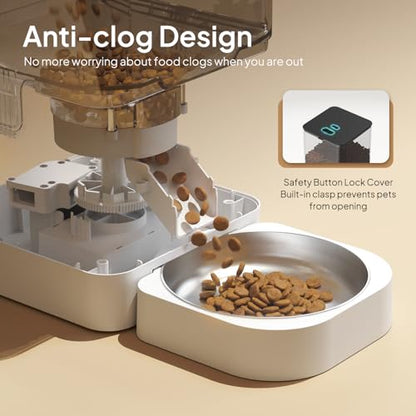 VOLUAS Automatic Cat Feeders - Pet Food Dispenser for Dry Food, Timed Cat Feeder with Desiccant Bag, Programmable Portion Size Control 4 Meals Per Day, 10s Voice Recorder | Programmable Portion Control, Up to 4 Meals Daily, Dual Power Supply, Power-Off Me