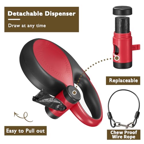 Retractable Dog Leash with Chew Proof Cable,26 ft Durable Dog Leash for Large Medium Dogs up to 110 lbs, 360° untangled, One-Handed Brake. (Red) - color: Red, size: 26ft
