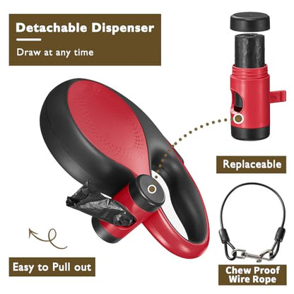 Retractable Dog Leash with Chew Proof Cable,26 ft Durable Dog Leash for Large Medium Dogs up to 110 lbs, 360° untangled, One-Handed Brake. (Red) - color: Red, size: 26ft