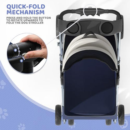 Magshion Foldable Pet Stroller, 3-in-1 Dog Travel Jogger with Detachable Carrier, Cup Holder, Storage Basket, Folding Carrier for Small/Medium Dogs & Cats Up to 33 lbs, Navy Blue - color: Navy Blue, style: Up to 33 lbs