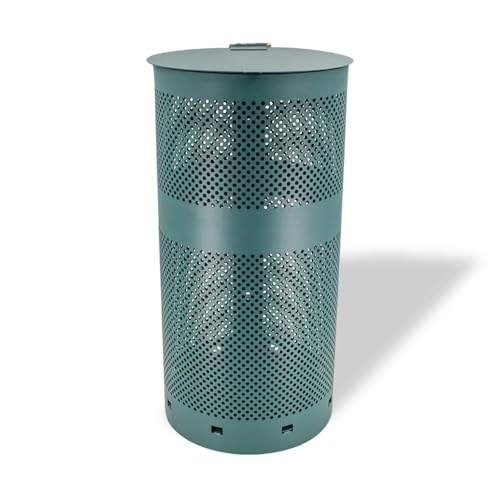 ZERO WASTE USA - Round Outdoor 10 Gallon Capacity Waste Can - 100% Rust-Free, Powder-Coated, Commercial Grade Aluminum to Withstand Weather. 10-Year Warranty (Matte Green) - color: Matte Green