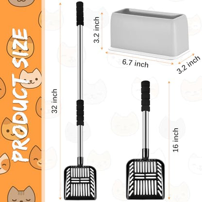 Hortsun 32 Inch Cat Litter Scooper Metal Long Handle with Cat Litter Scoop Holder Deep Kitty Sifter Shovel Detachable Stainless Steel Poop Sifter Scooper Caddy Kitty with Box(Black) - color: Black