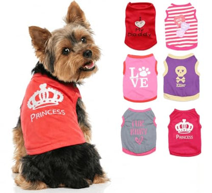 6 Packs Girl Dog Shirts for Small Dogs Girls XS Chihuahua Clothes, Medium - color: Lovely, size: Medium (5.5-8.8lb)
