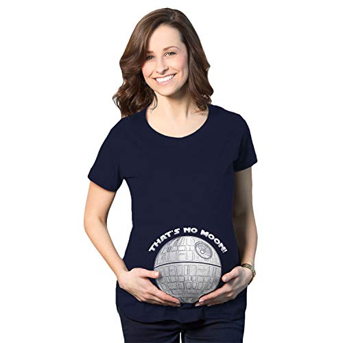 Maternity Thats No Moon Cute T Shirt Funny Pregnancy Announcement Baby Bump Tee - color: Heather Navy, size: Small