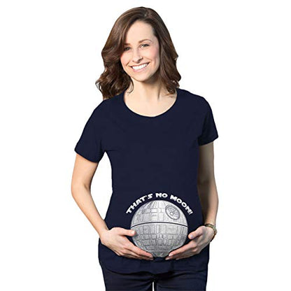 Maternity Thats No Moon Cute T Shirt Funny Pregnancy Announcement Baby Bump Tee - color: Heather Navy, size: Medium