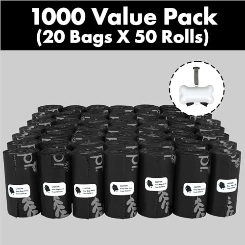 GORILLA SUPPLY Dog Poop Waste Bags with Dispenser and Leash Tie, 9" x 13", Black, 1000 Count - color: Black