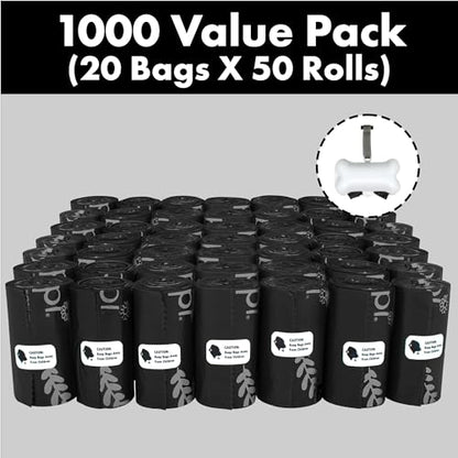 GORILLA SUPPLY Dog Poop Waste Bags with Dispenser and Leash Tie, 9" x 13", Black, 1000 Count - color: Black
