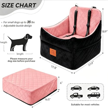 GL GLENSLAVE Dog Car Seat for Small/Medium Dogs, Dog Booster Car Seats with Thick Cushion for Dogs Under 35 lbs, Detachable Washable Pet Carseat with Storage Pockets, 2 Safety Belts(Black/Pink) - color: Black/Pink