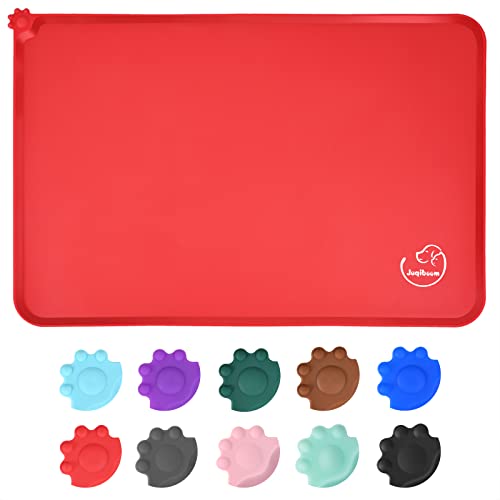 Silicone Waterproof Dog Cat Pet Feeding Mats, Non Slip, Easy Clean Pet Dog Cat Bowl Mats Placemat (18.5" x 11.5") Red - color: Red, size: 18.5" x 11.5"