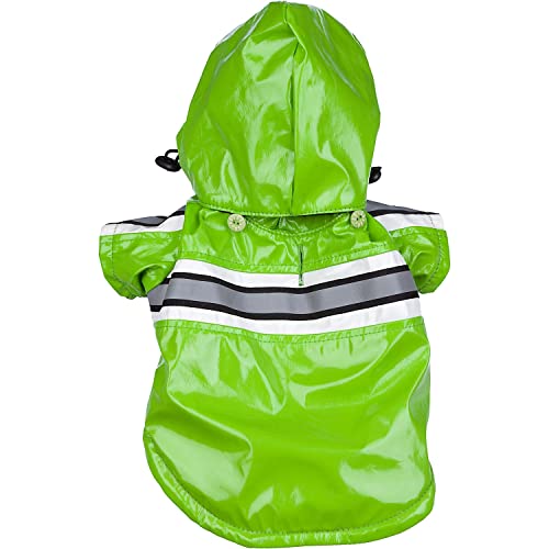 Pet Life ® Reflecta-Glow Multi-Adjusting Reflective Year-Round Fleece Reversed PVC Pet Jacket Waterproof Dog Raincoat with Removable Hood - color: Lime Green, size: X-Small