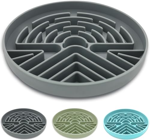Lesipee Slow Feeder Dog Bowl for Large & Small Dogs, Anti Choking Puzzle Dog Food Bowl with Non-Slip Base, Interactive Pet Slow Eating Tool, Silicone Cat Feeding Mat for Puppies & Cats(Grey) - color: Grey