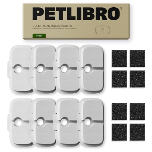 PETLIBRO Cat Water Fountain Filter Replacement, 8 Packs Pet Fountain Filter & Sponges for Dockstream WF106/WF116/WF105/WF115/WF005/WF305, 4 Months Set Easy-Swap PETLIBRO Cat Water Dispenser Filter - color: White, size: 8 Filters