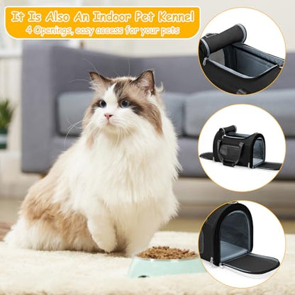Cat Carrier Soft, Pet Dog Carrier Soft-Sided Airline Approved, Pet Travel Carrier Up to 20lbs, Collapsible Cat Carrier Dog Carrier for Medium Cats Small Dogs, Black - color: Black
