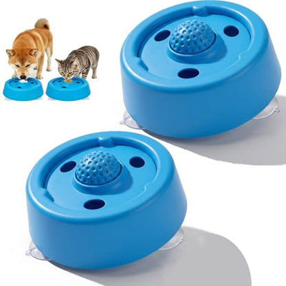 SummerCool Dogs Lick Bowl with Rolling Ball,Ant-Slip Slow Feeder for Dogs,2 Pack,Blue