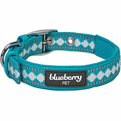Blueberry Pet Reflective Jacquard Dog Collar with Neoprene Padding & Metal Buckle | Soft & Adjustable Safety Collar - Peacock, Neck 13-16.5", for Medium Breed - color: Metal Buckle-Peacock, size: Medium