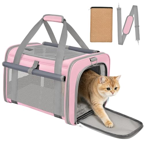 Soft Cat Carrier for Pets Up to 20 Lbs, Collapsible Cat Carrier Bag with Privacy Curtains, Airline Approved Small Pet Carrier for Small Medium Cats Dogs Puppy, Washable Soft Pet Travel Bag Dog Carrier - color: Pink