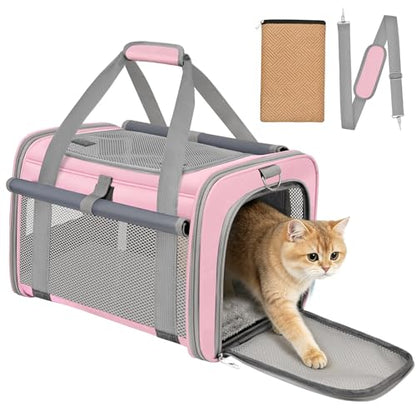 Soft Cat Carrier for Pets Up to 20 Lbs, Collapsible Cat Carrier Bag with Privacy Curtains, Airline Approved Small Pet Carrier for Small Medium Cats Dogs Puppy, Washable Soft Pet Travel Bag Dog Carrier - color: Pink