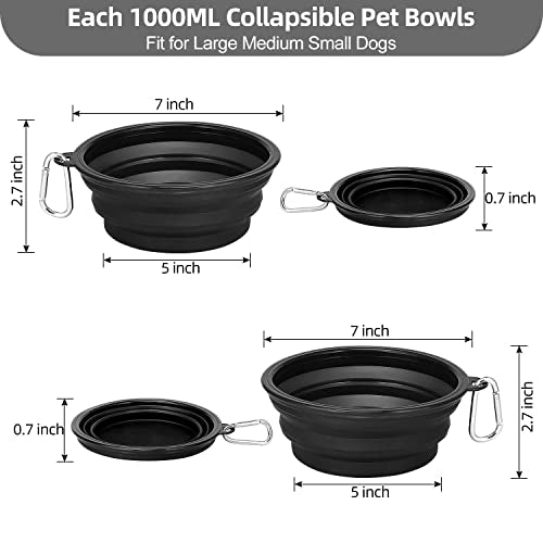 Kytely Large Collapsible Dog Bowls 2 Pack, 34oz Foldable Dog Travel Bowl, Portable Pet Water Food Bowl with Clasp, Pet Cat Feeding Cup Dish for Traveling, Walking, Hiking (Black+Black) - color: Black & Black