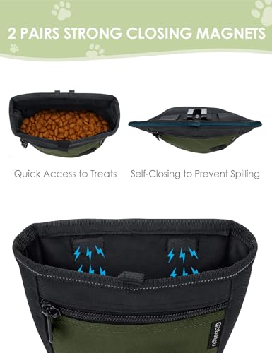 Gobeigo Dog Treat Pouch and Training Clicker, Upgrade Two Magnetic Closure to Prevent Spills, 2 Cup Treat Bag with Poop Bag Dispenser, Metal Clip Waist Belt Fanny Pack for Pet Walk (Black/Army Green) - color: D-Black/Army Green