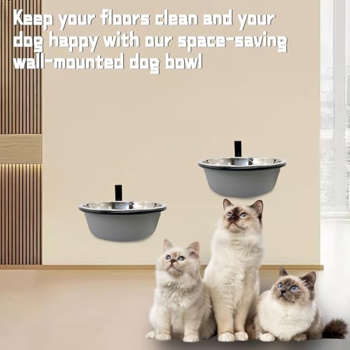 Wall Mounted Dog Bowls-2 * 48 Oz, Stainless-Steel Raised Adjustable Height Dog Food and Water Bowls, Elevated Pet Comfort Feeding Bowl for Medium Large Dogs Cats - size: 6cups(48OZ)