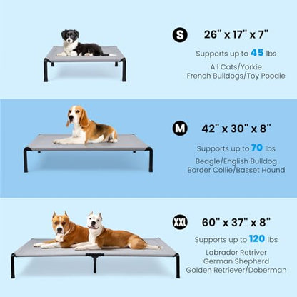 Heeyoo Elevated Dog Bed, Cooling Raised Pet Cot with Chew Proof Mesh Fabric and Steel Frame, Portable Dog Cot Bed with No-Slip Rubber Feet, 26 in - color: Grey, size: 26"L x 17"W x 7"H