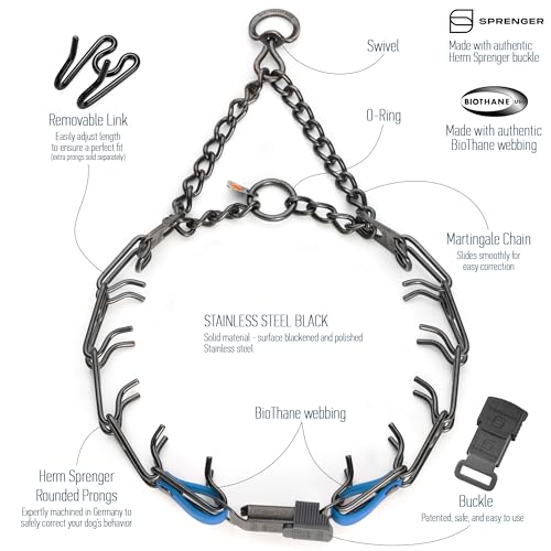 Herm Sprenger Black Stainless Steel Dog Collar with Quick Release ClicLock Buckle and Biothane Insert Training Collar Made in Germany (Cerulean Blue, 23in x 3.2mm(Neck Size up to19-20in)) - color: Cerulean Blue, size: 23in x 3.2mm(neck size up to19-20in)
