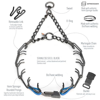 Herm Sprenger Black Stainless Steel Dog Collar with Quick Release ClicLock Buckle and Biothane Insert Training Collar Made in Germany (Cerulean Blue, 23in x 3.2mm(Neck Size up to19-20in)) - color: Cerulean Blue, size: 23in x 3.2mm(neck size up to19-20in)