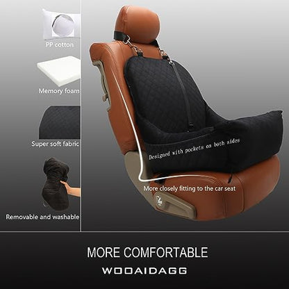 Wooaidagg Dog Car Seat for Small Dogs Up to 25 lbs,Covered Ultra-Soft Fabric and Fill in Memory Foam,Fully Detachable and Washable,2 Clip-On Safety Leashes and Storage Pockets(Black) - color: Black