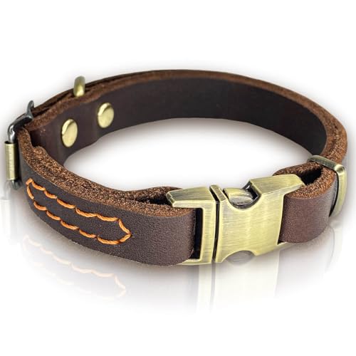 Leather Dog Collar with Metal Quick Release Buckle, Soft Genuine Cowhide Heavy Duty Metal Dog Collar Adjustable for Small Medium Large Dogs Pets. (S, Neck 13-18"(Release Buckle)) - size: S, Neck 13-18"(Release Buckle)
