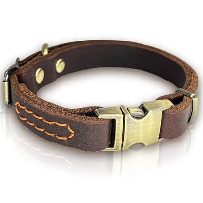 Leather Dog Collar with Metal Quick Release Buckle, Soft Genuine Cowhide Heavy Duty Metal Dog Collar Adjustable for Small Medium Large Dogs Pets. (S, Neck 13-18"(Release Buckle)) - size: S, Neck 13-18"(Release Buckle)
