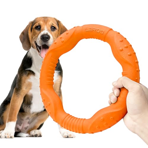 LaRoo Dog Flying Ring Toys, Floating Flying Dog Disc Toys, Summer Pet Training Outdoor Durable Chew Toys for Medium and Large Dogs (Medium Orange/22cm) - color: Orange-M