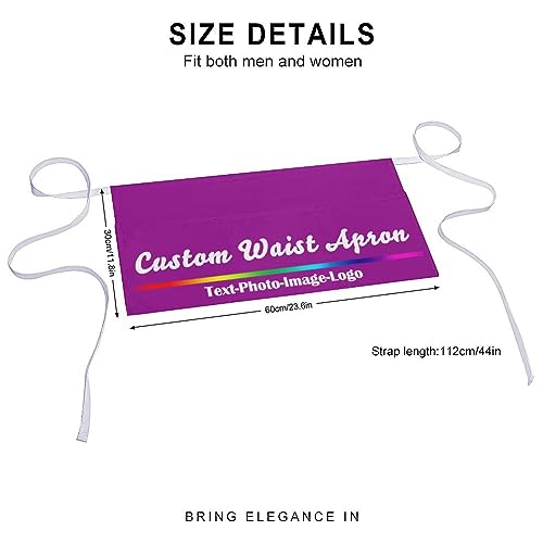 sophiehome Custom Waist Apron with Pockets Add Photo Logo Name Personalized Waiter Server Short Aprons for Kitchen - color: Light Purple