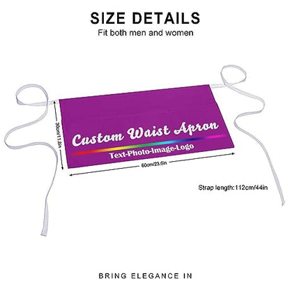 sophiehome Custom Waist Apron with Pockets Add Photo Logo Name Personalized Waiter Server Short Aprons for Kitchen - color: Light Purple