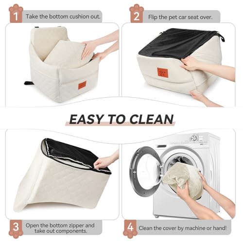 GL GLENSLAVE Dog Car Seat for Small/Medium Dogs, Dog Booster Car Seats with Thick Cushion for Dogs Under 35lbs, Detachable Washable Pet Carseat with Storage Pockets, 2 Safety Belts(Beige) - color: Beige