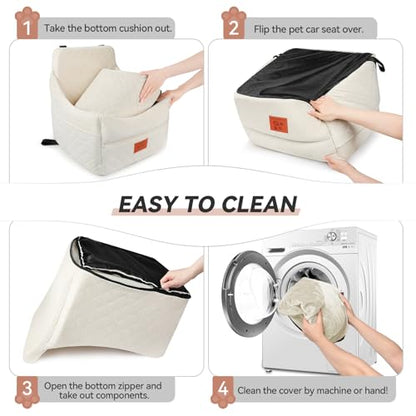 GL GLENSLAVE Dog Car Seat for Small/Medium Dogs, Dog Booster Car Seats with Thick Cushion for Dogs Under 35lbs, Detachable Washable Pet Carseat with Storage Pockets, 2 Safety Belts(Beige) - color: Beige