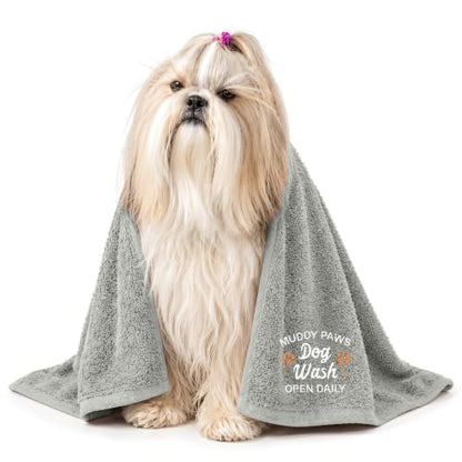 DAN RIVER Dog Towel - Pack of 1, 100% Cotton, 20x40, Ultra Soft 450 GSM, Super Absorbent & Quick Drying Towel for Dogs, Cats, and Other Pets, High Rise. - color: Silver