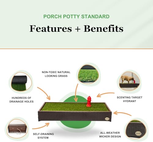 Porch Potty Artificial Grass Potty Pads Without Sprinklers - Standard Size 26x50x7 Reusable Potty Training Pad - Washable Pee Pad for Dogs - Instant Drainage - Quick Absorb - 4x2 Feet Grass Area - size: Standard