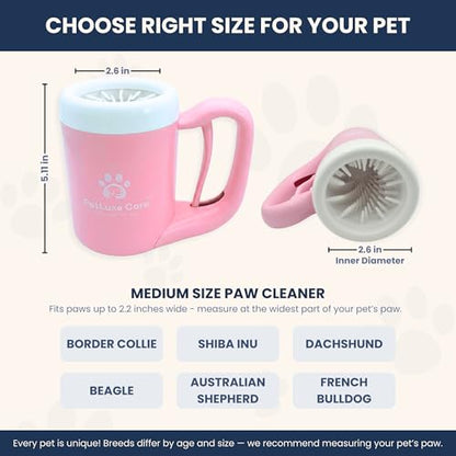 Dog Paw Cleaner, Paw Washer Cup with Soft Silicone Bristles, Portable Dog Foot Washer, 4-in-1 Paw Cleaner Kit with Paw Balm, Microfiber Towel & Grooming Brush (Pink Medium) - color: Pink, size: Medium
