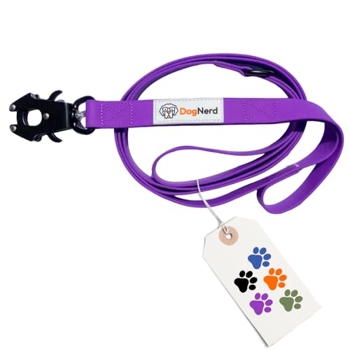 6ft Purple Dual Handle Silicone Tactical Dog Leash for Medium, Large, Giant Breeds | Quick Release Carabiner | Coated Nylon Heavy Duty | Strong Puller | Training Leashes - color: Purple